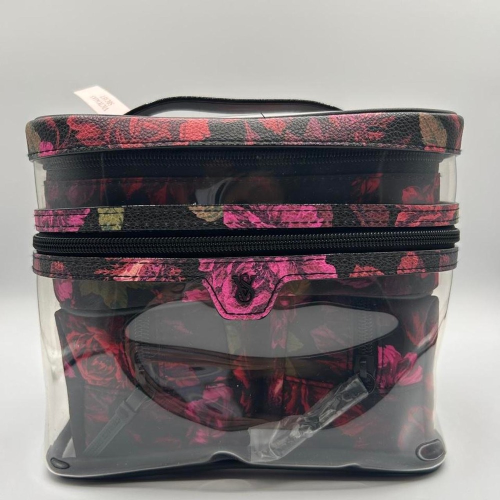 Victoria's Secret Pink and black floral makeup train case 4 in one makeup bag
